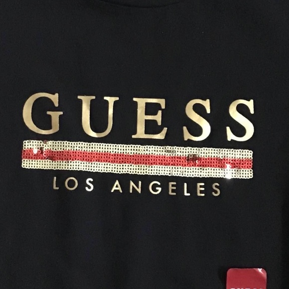 SOLD - Guess Sequin Logo Black Tee - NWT - Picture 6 of 11